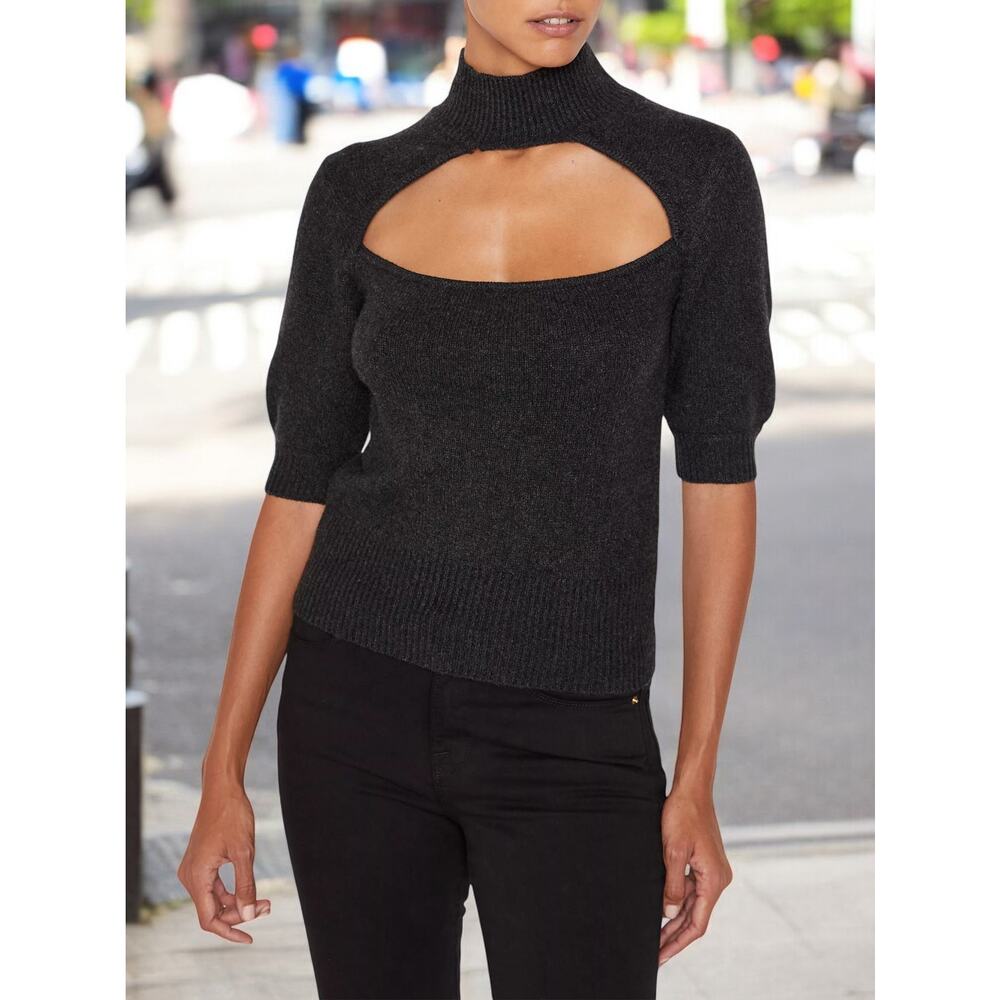 (70% OFF) NWT FRAME Cashmere Charcoal Cut-Out Turtleneck Sweater LRG MSRP $428